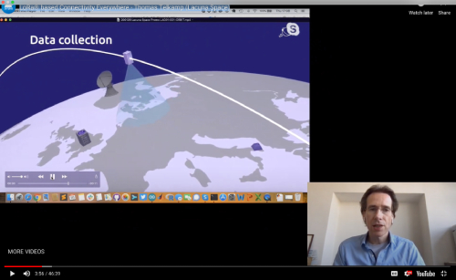 Animation of a data transmission antenna and satellite dish on the earth